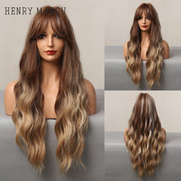 Thumbnail for Long Wavy Dark Brown Synthetic Wigs With Bangs