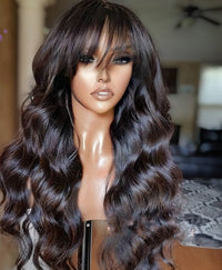 Thumbnail for Brazilian Remy Wavy Human Hair Wig With Bangs