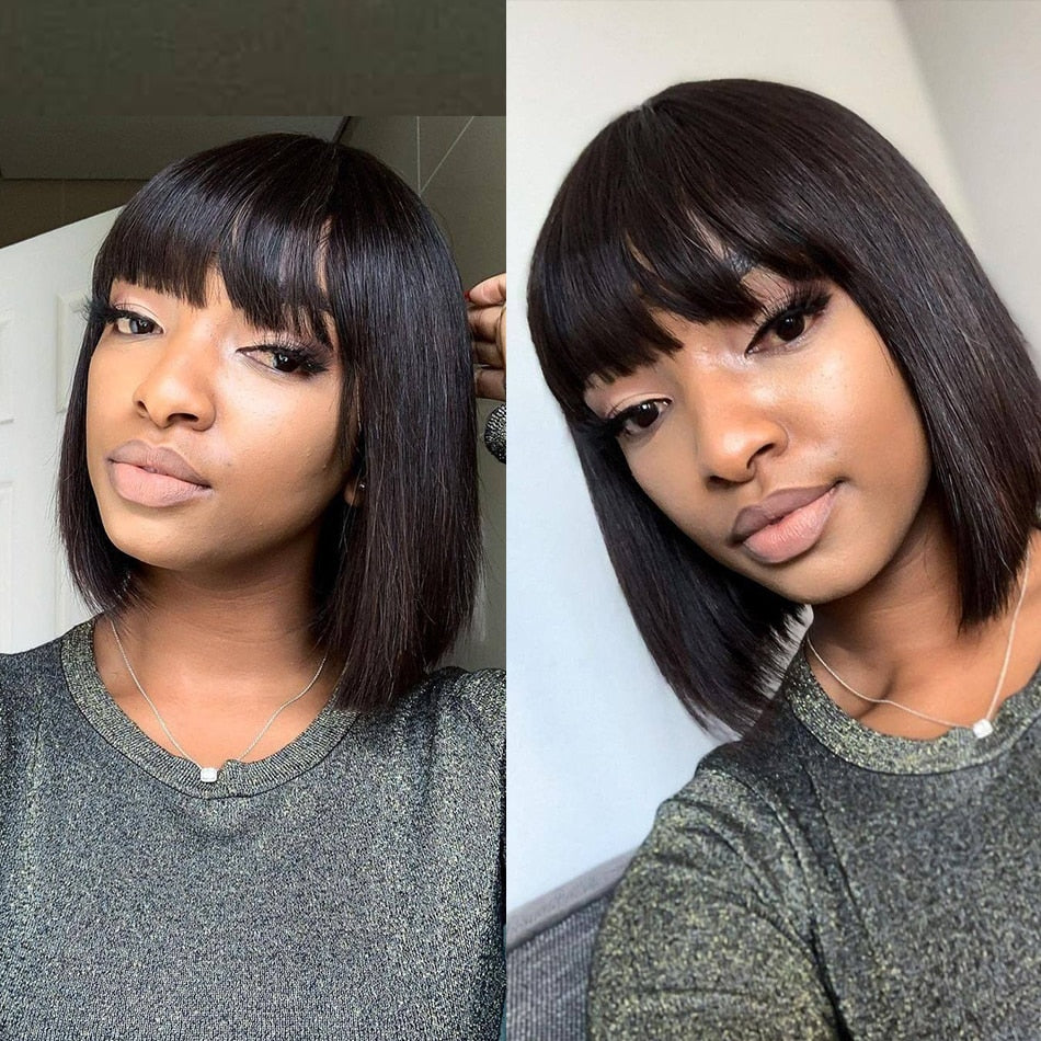 Straight Bob Wig With Bangs Human Hair