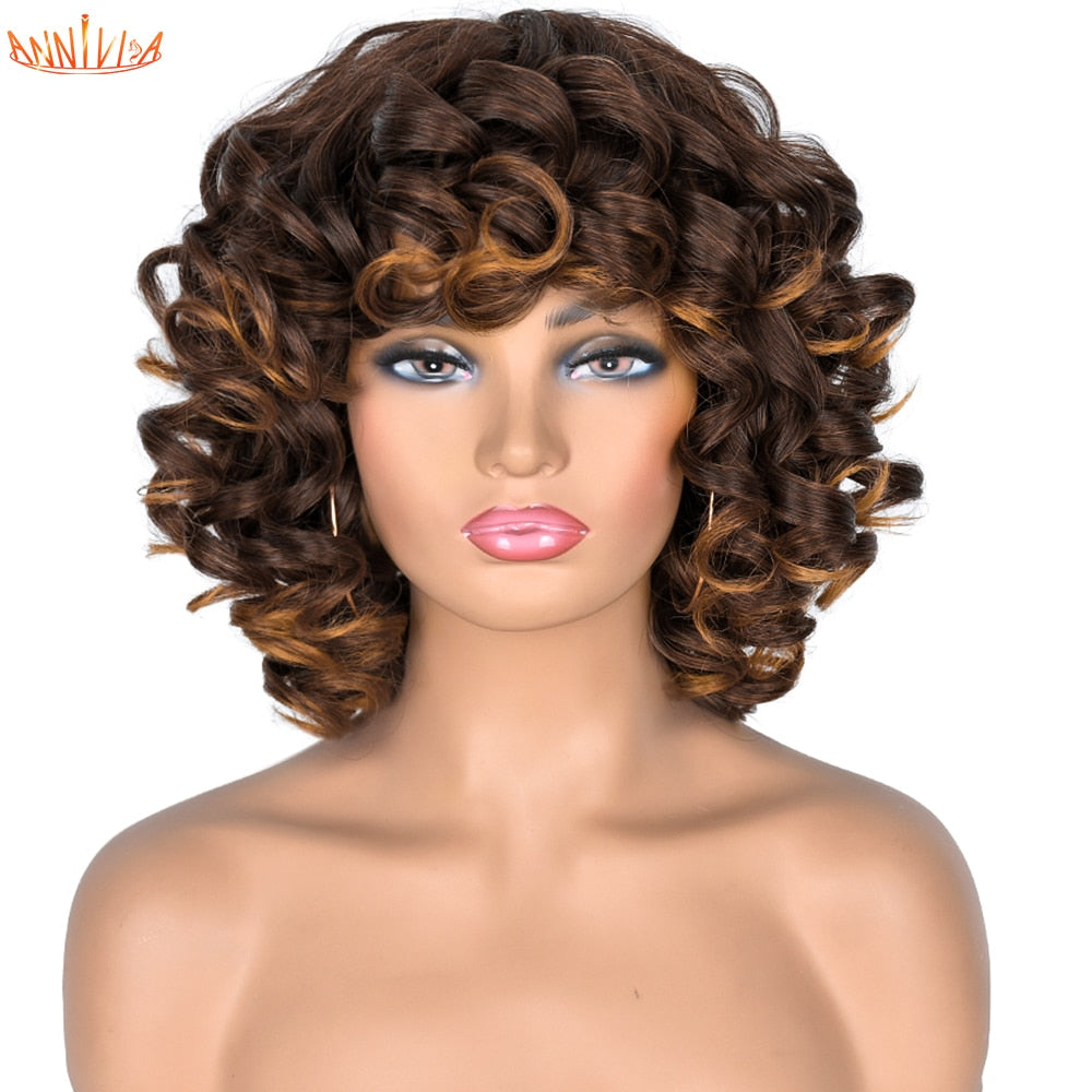 Afro Kinky Curly Wigs With Bangs