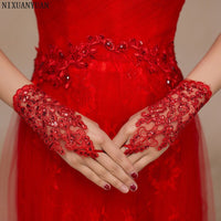 Thumbnail for Elegant Beaded Lace Satin Short Bridal Gloves