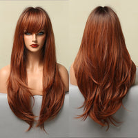 Thumbnail for Brown Blonde Highlight Synthetic Wigs With Full Bangs