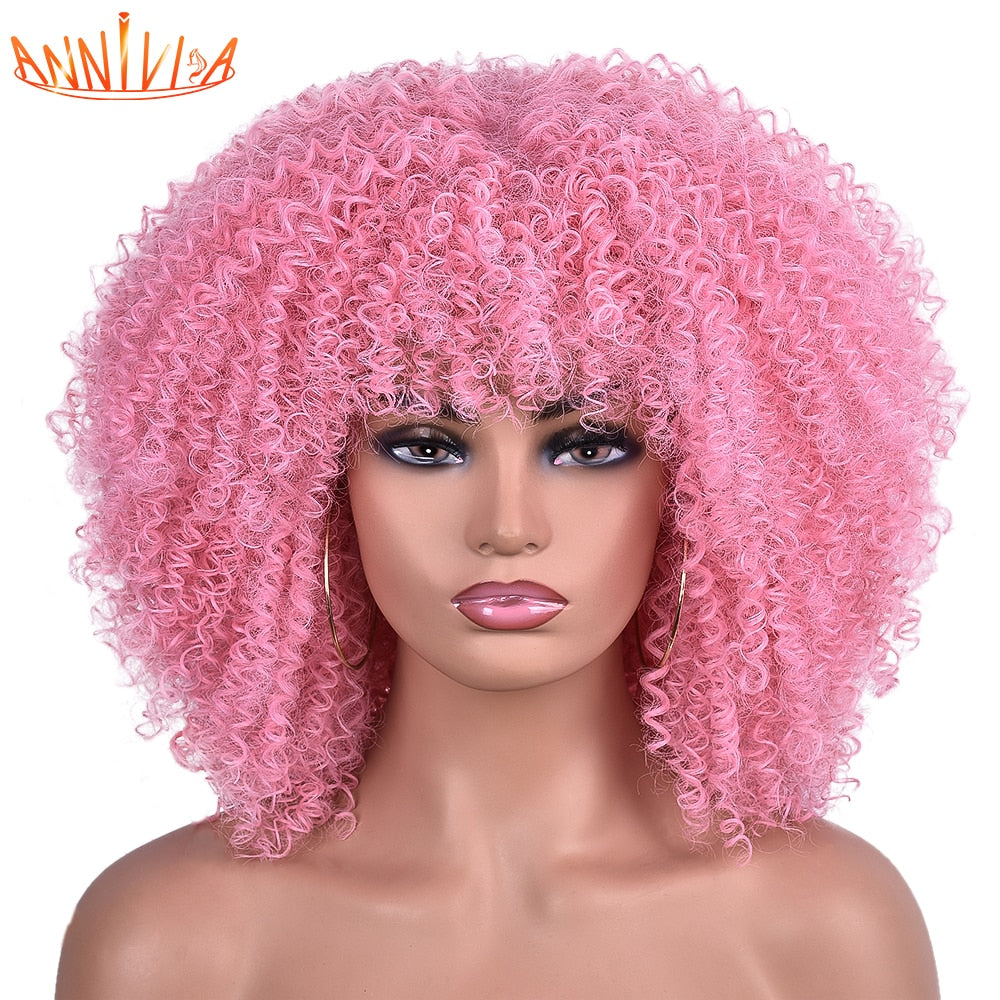 Afro Kinky Curly Wigs With Bangs