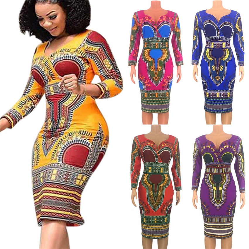 Dashiki Tribal Ethnic Fashion V-Neck Ladies