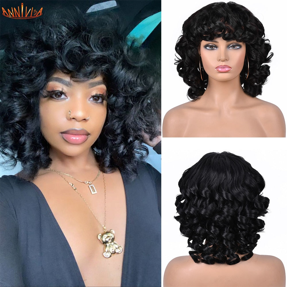 Afro Kinky Curly Wigs With Bangs