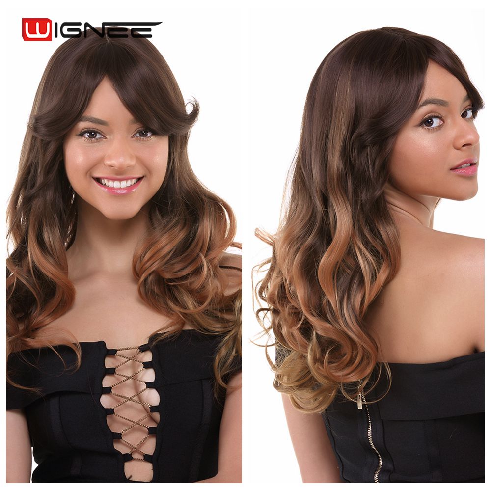 Long Wavy Natural Hair Temperature 3 Tone Ombre Brown Glueless