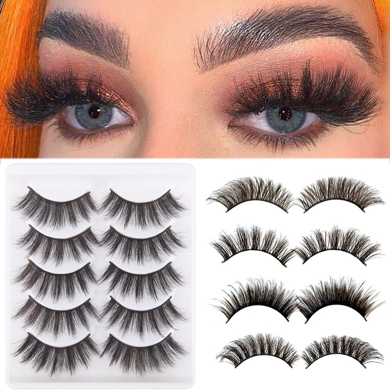 5 Pairs Handmade Eyelashes 3D Soft Mink Hair False Lashes