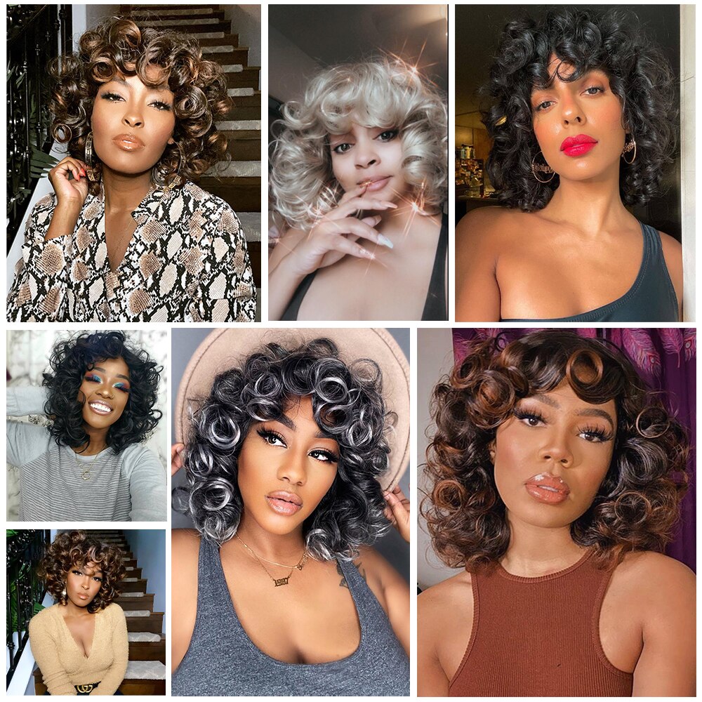 Afro Kinky Curly Wigs With Bangs