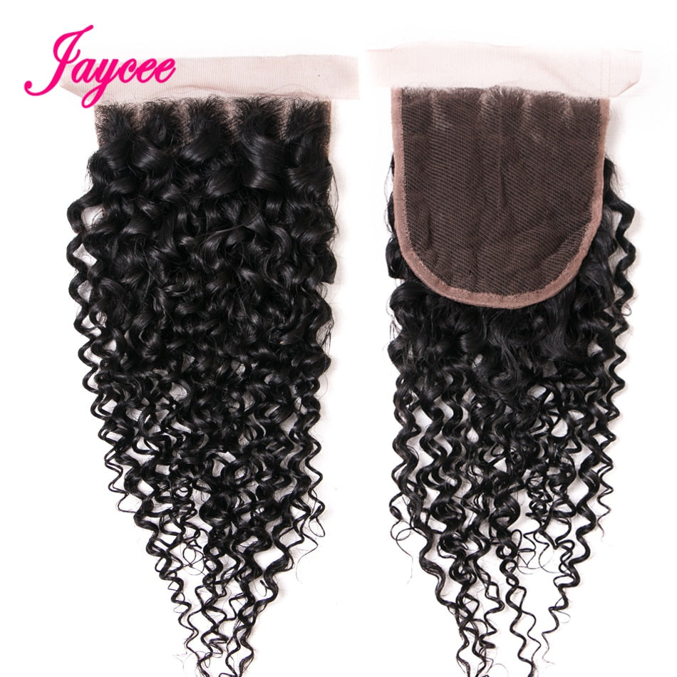 18 inches Malaysian Curly Hair With Closure Wet and Wavy Human Hair Bundles