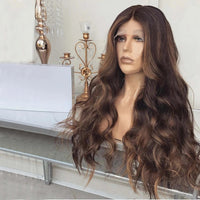 Thumbnail for Brown Highlight Wavy Human Hair Full Lace Wigs