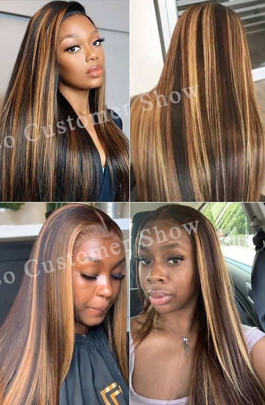 #4/30 Highlight Colored Human Hair Wigs Pre Plucked Ombre