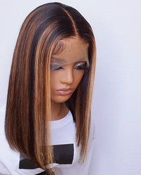 Thumbnail for Black With Brown Highlight Wig T Part Front Lace Human Hair