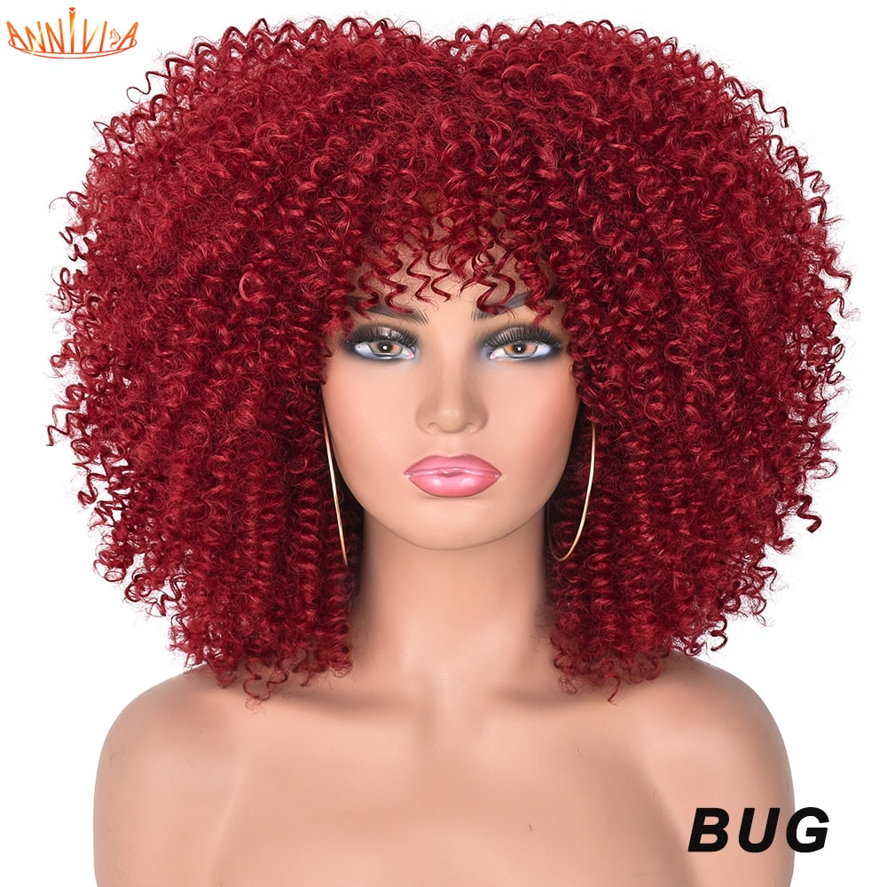 Afro Kinky Curly Wigs With Bangs