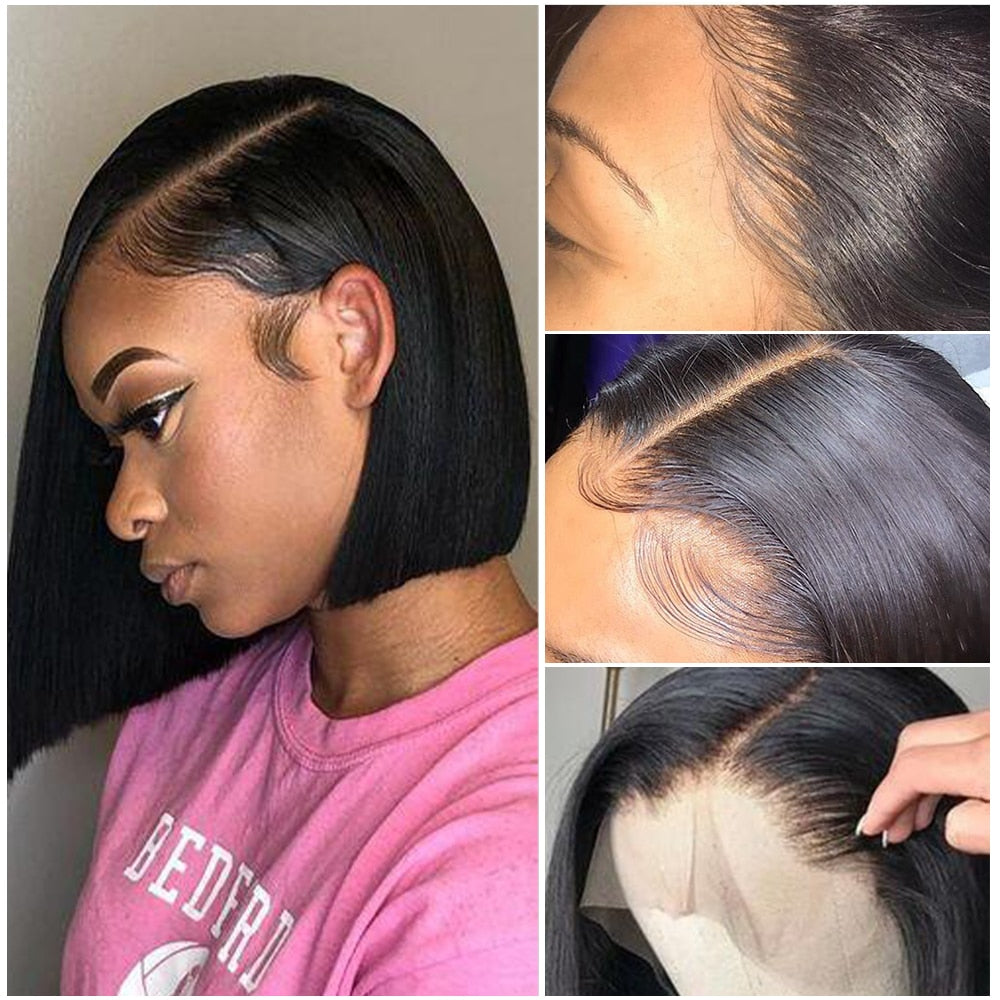 4x4 Transparent Bob Lace Closure Human Hair Wigs