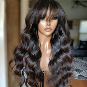 Brazilian Remy Wavy Human Hair Wig With Bangs