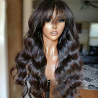 Thumbnail for Brazilian Remy Wavy Human Hair Wig With Bangs