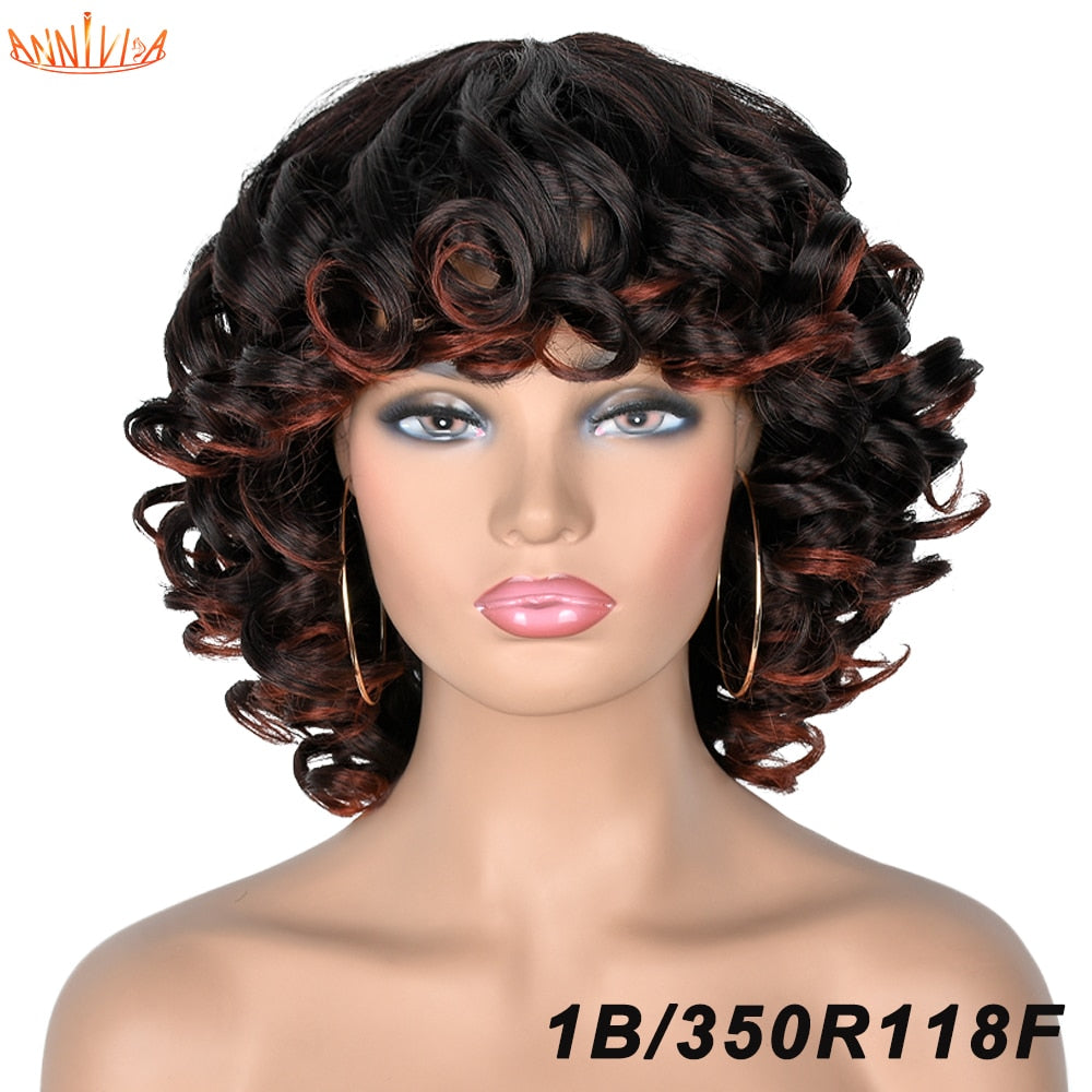 Afro Kinky Curly Wigs With Bangs