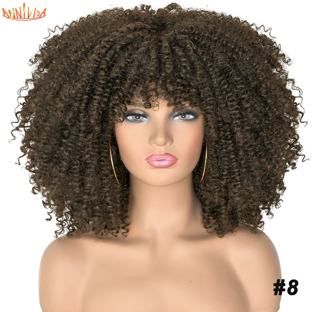 Afro Kinky Curly Wigs With Bangs