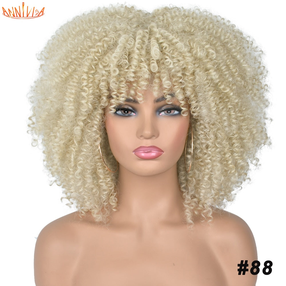 Afro Kinky Curly Wigs With Bangs