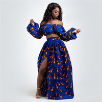 Thumbnail for Full Sleeve Shoulder Off Dashiki Print Split Skirts