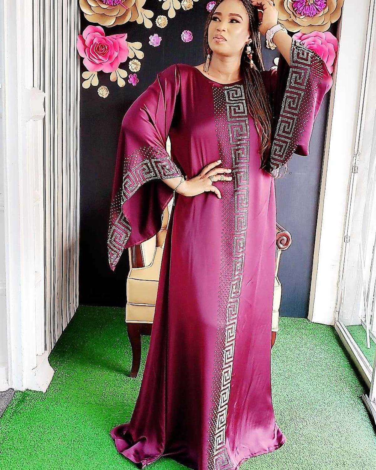 Dashiki Dress Silk Beading Abaya Bandage Maxi