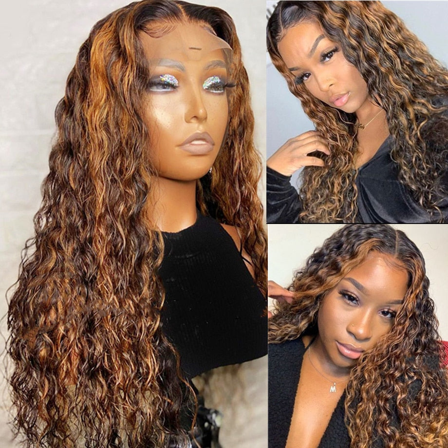 Deep Water Wave Brazilian Hair Pre-plucked  Highlight Wig