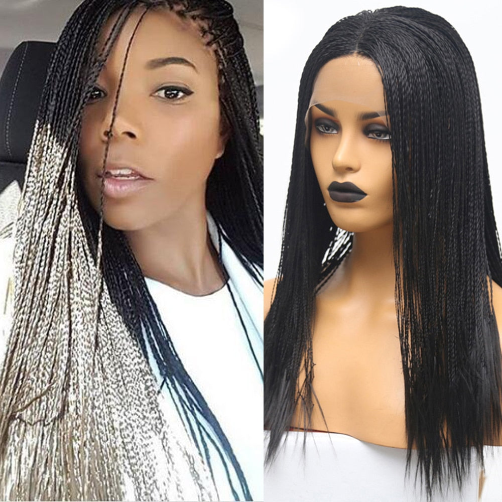 Black Heat Resistant Fiber Synthetic Hair Wigs 2x Twist Braids