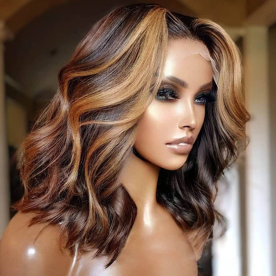 Highlight Honey Blonde Short Bob Brazilian Remy Hair Wig