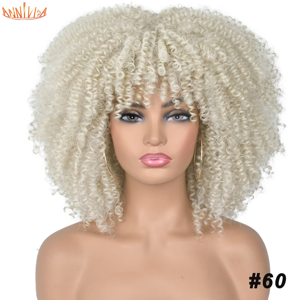 Afro Kinky Curly Wigs With Bangs