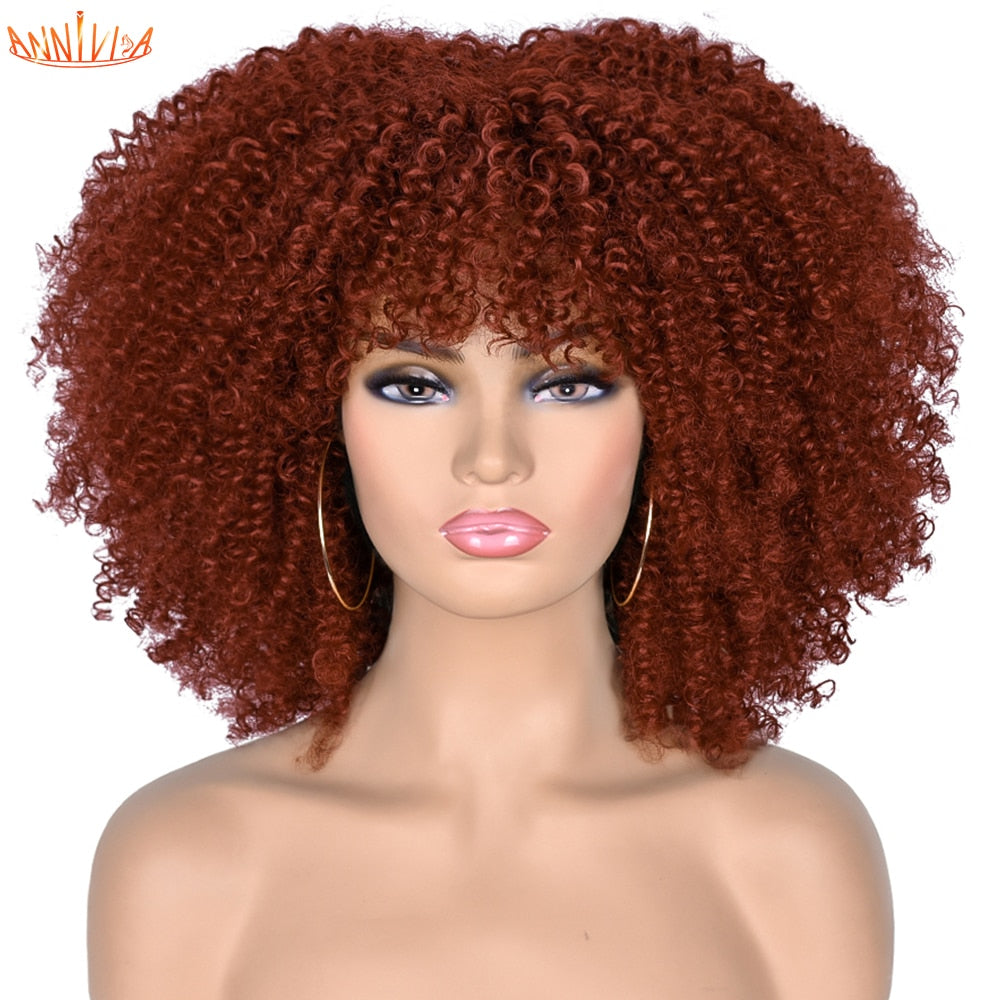 Afro Kinky Curly Wigs With Bangs