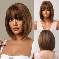 Thumbnail for Purple Pink Ombre Black Short Straight Synthetic Wigs With Bangs