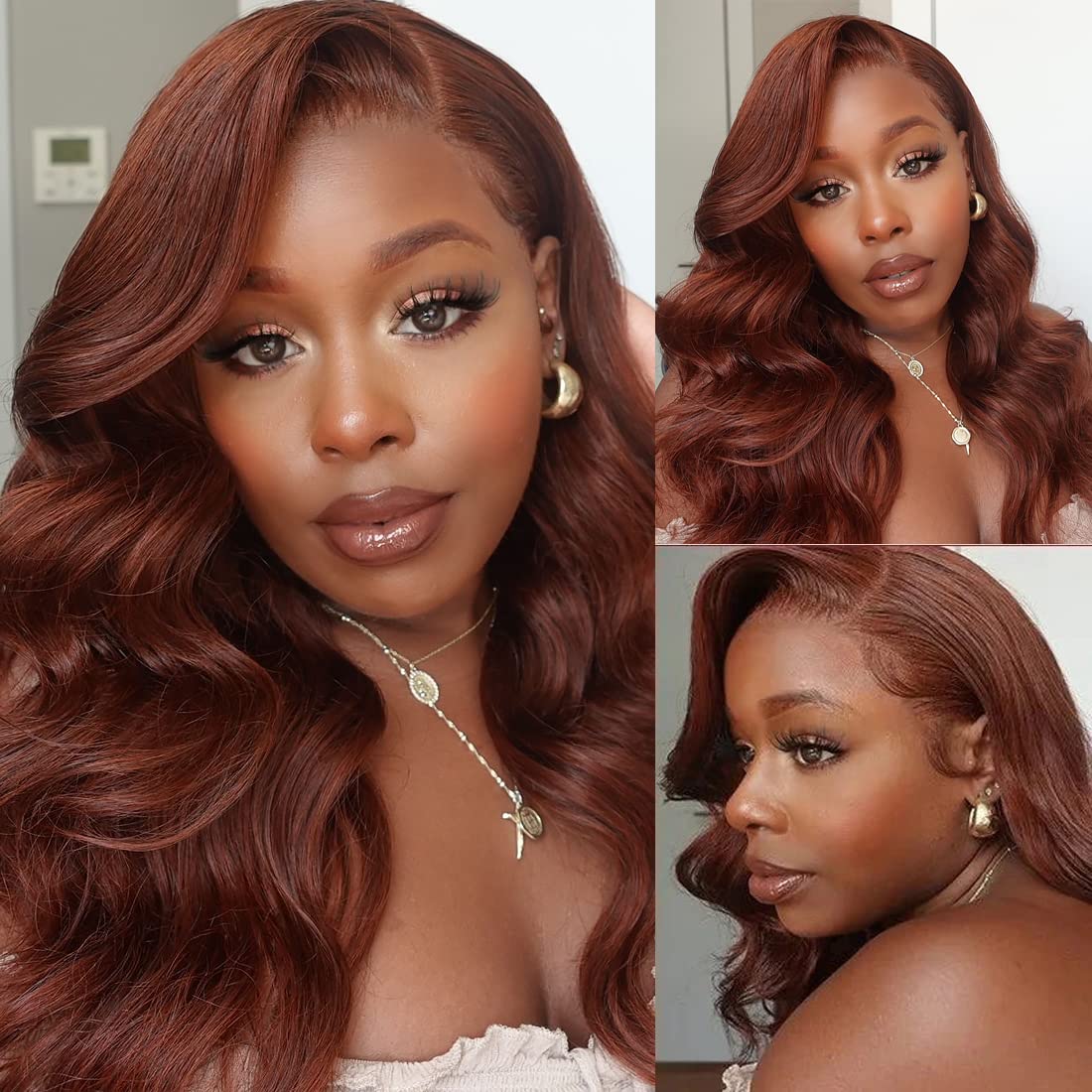 13x4 Reddish Brown Body Wave Lace Frontal Human Hair Wig