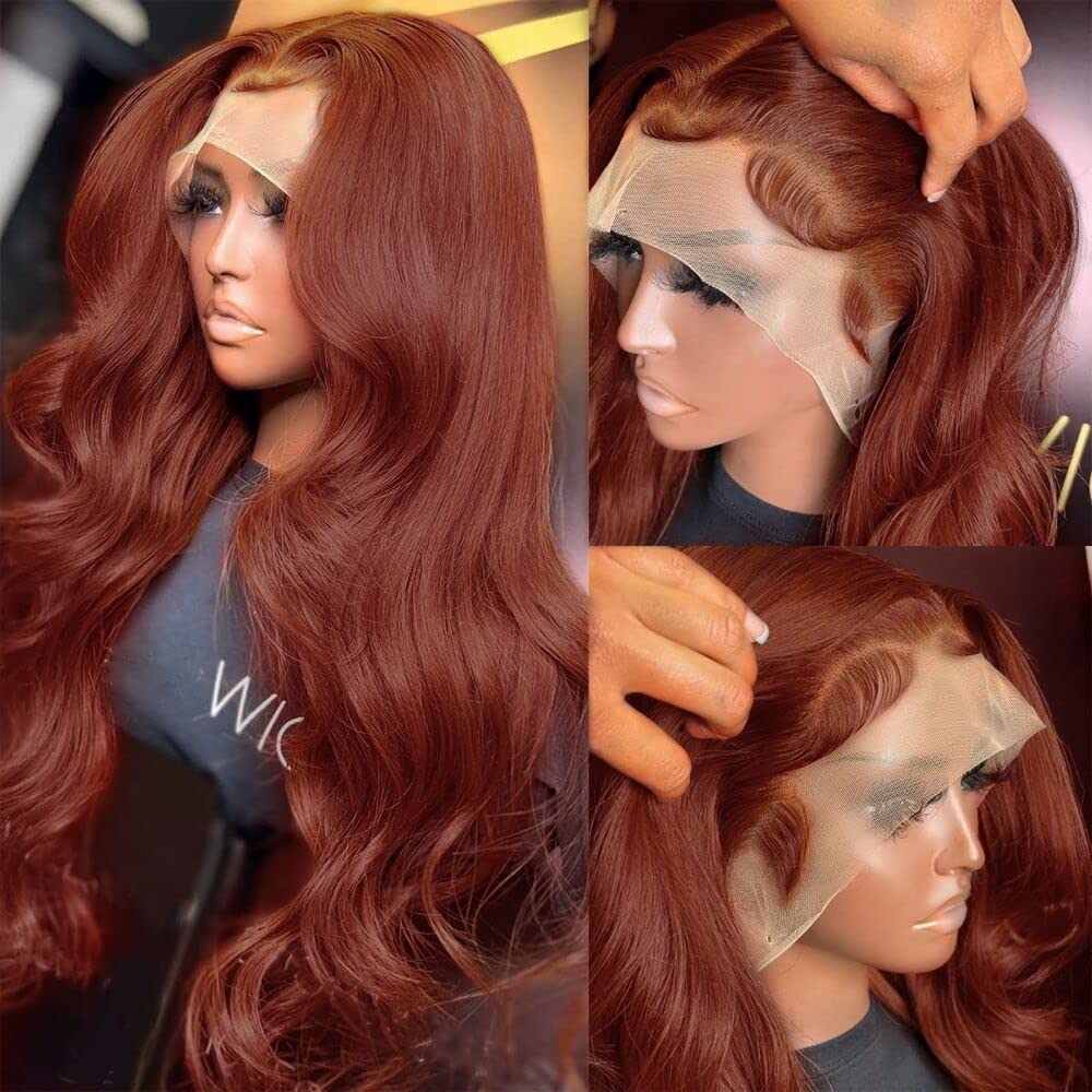 13x4 Reddish Brown Body Wave Lace Frontal Human Hair Wig