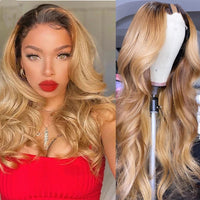 Thumbnail for Ombre Honey Golden Blonde Body Wavy V Part Wigs Middle/Side Open Unprocessed 100% Human Hair