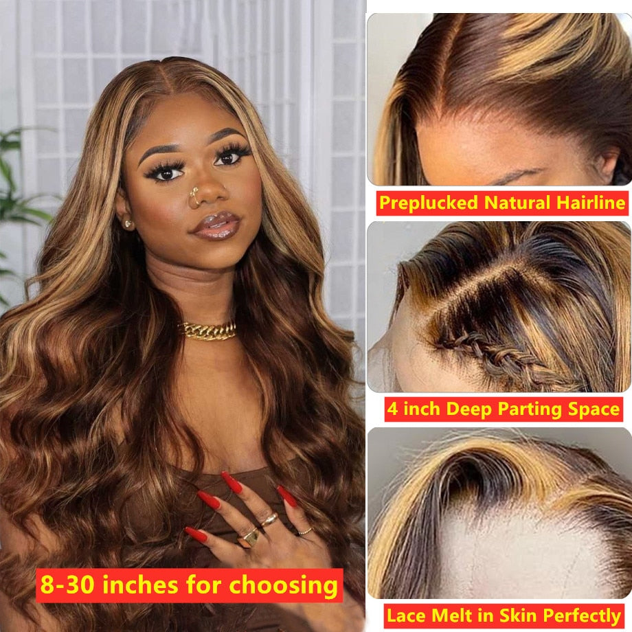 Brazilian Highlight Body Wave Ombre Wig Honey Blonde