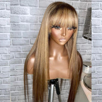 Thumbnail for Fringe Blonde Highlight Human Hair Wig with Bangs -PrePlucked Remy