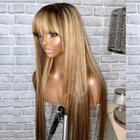 Thumbnail for Fringe Blonde Highlight Human Hair Wig with Bangs -PrePlucked Remy