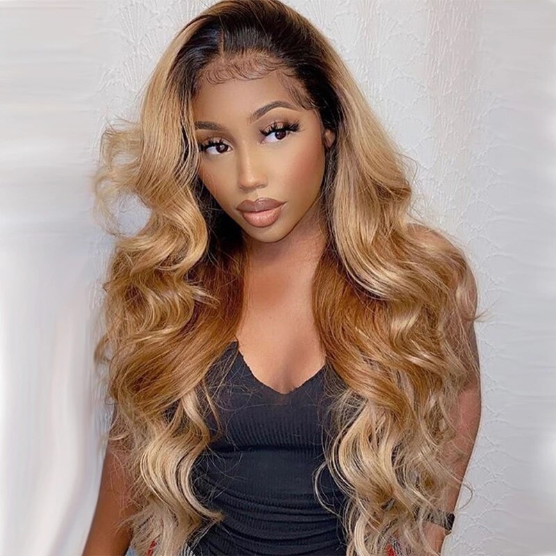 Ombre Honey Golden Blonde Body Wavy V Part Wigs Middle/Side Open Unprocessed 100% Human Hair