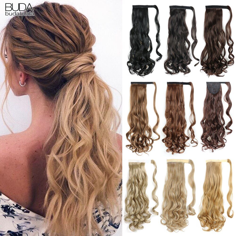 Wrap Around Ponytail Hair Extensions 20Inch Long Curly Wave Synthetic Ponytail Natural H