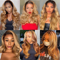 Thumbnail for Ombre Honey Golden Blonde Body Wavy V Part Wigs Middle/Side Open Unprocessed 100% Human Hair