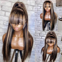 Thumbnail for Fringe Blonde Lace Front Human Hair Wigs with Bangs- PrePlucked Remy