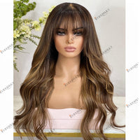 Thumbnail for Human Hair Color Brown Blonde Fringe -180 Density Body Wave Ombre Highlight Remy Hair Wigs