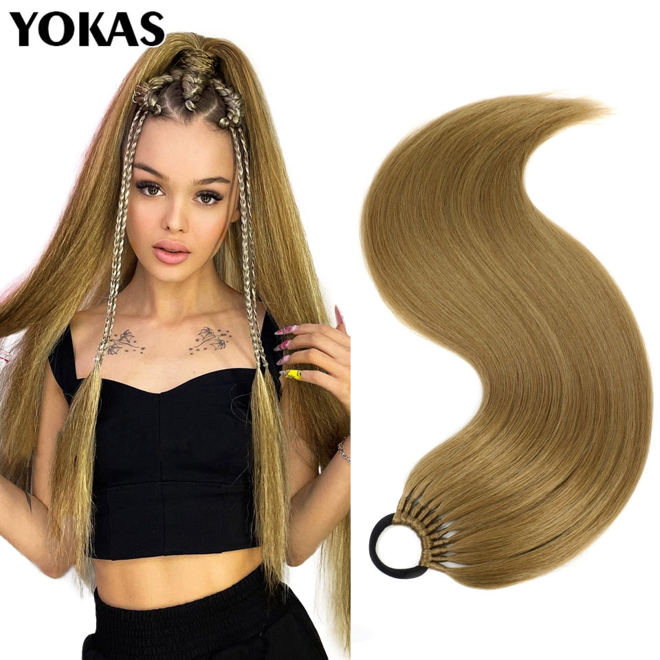 Ponytail For Women Synthetic Hair Extensions Long Straight False Horse Tails Fake Hairpiece 24 Inch For White Black Woman YOKAS