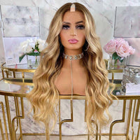 Thumbnail for Straight Wavy Highlights Honey Blonde 1X4 V Part Wigs 100% Human Hair