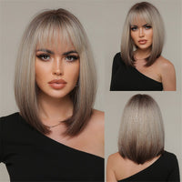 Thumbnail for Purple Pink Ombre Black Short Straight Synthetic Wigs With Bangs