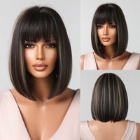 Thumbnail for Purple Pink Ombre Black Short Straight Synthetic Wigs With Bangs