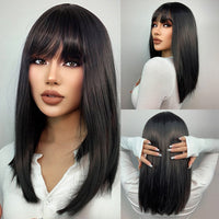 Thumbnail for Purple Pink Ombre Black Short Straight Synthetic Wigs With Bangs