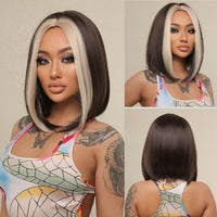 Thumbnail for Purple Pink Ombre Black Short Straight Synthetic Wigs With Bangs