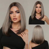 Thumbnail for Purple Pink Ombre Black Short Straight Synthetic Wigs With Bangs