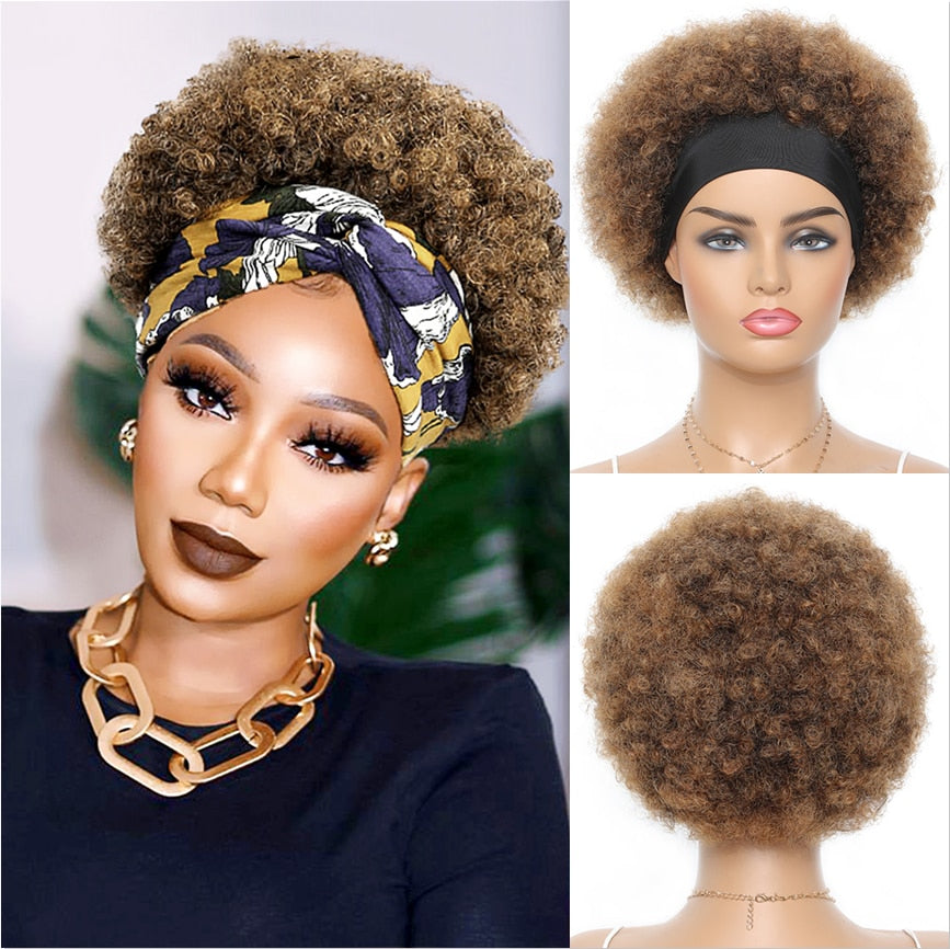 Afro Puff Curly Wig Headband Brazilian Human Hair